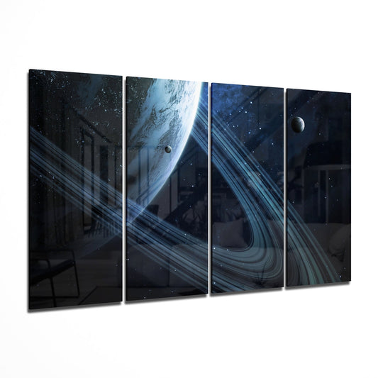 Saturn 4 Pieces Mega Glass Wall Art (150x92 cm)
