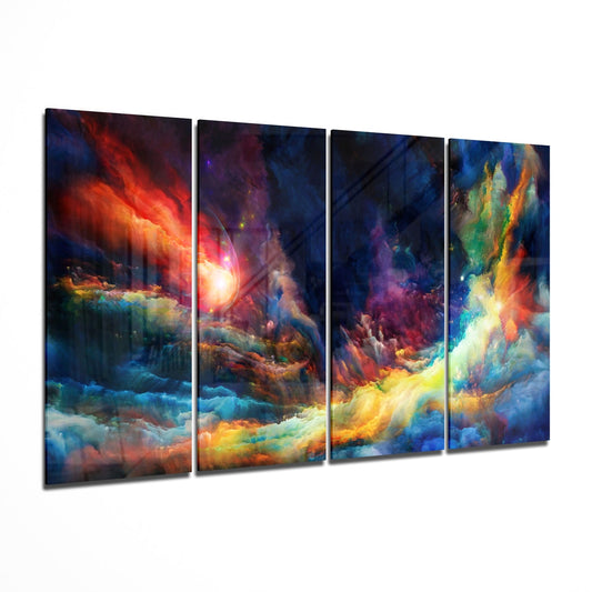 Colorful Space 4 Pieces Mega Glass Wall Art (150x92 cm)