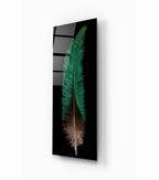 Green Feather Glass Wall Art