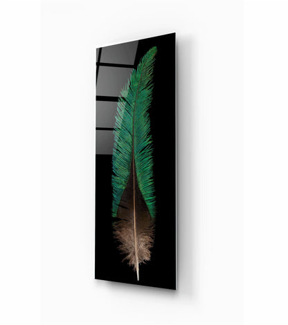 Green Feather Glass Wall Art - LUXARTDECO