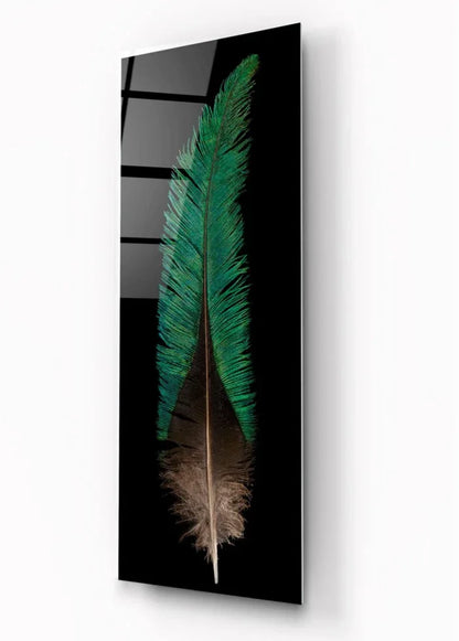 Green Feather Glass Wall Art - LUXARTDECO