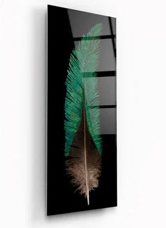 Green Feather Glass Wall Art - LUXARTDECO