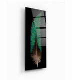 Green Feather Glass Wall Art