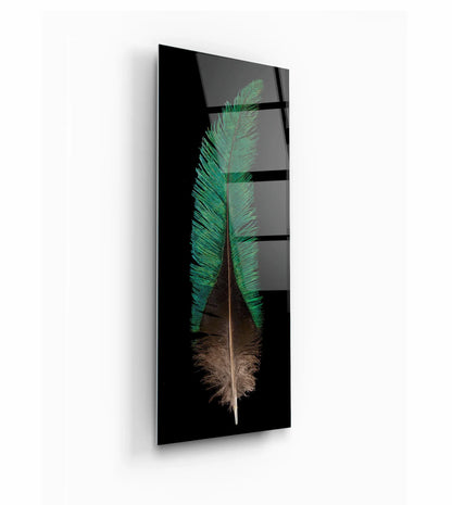 Green Feather Glass Wall Art - LUXARTDECO