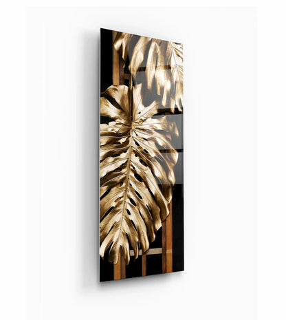 Gold Leaves Glass Wall Art - LUXARTDECO