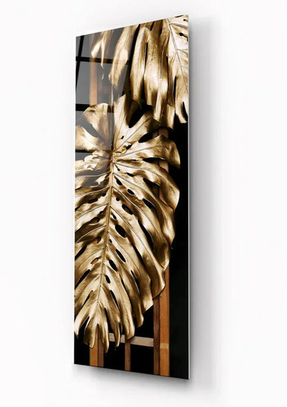 Gold Leaves Glass Wall Art - LUXARTDECO