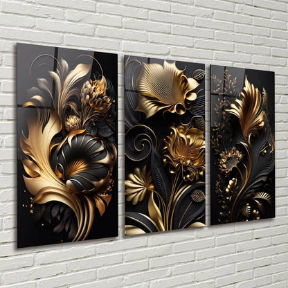 Foglie Botaniche Dorate Quadro in Vetro Temperato