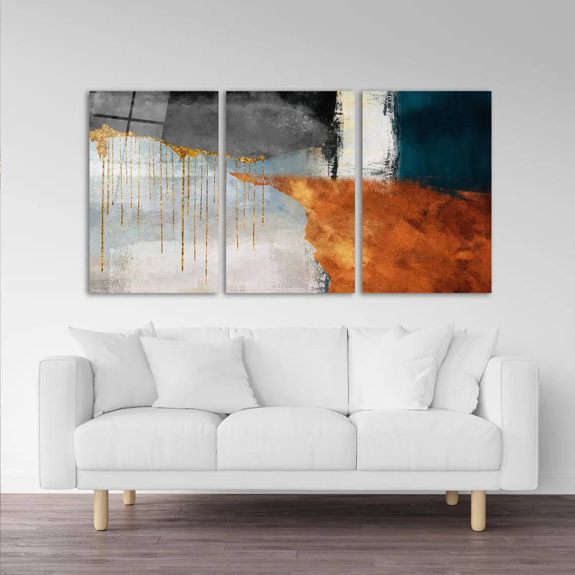 Abstrait Gold Drip Tableau en Verre Trempé
