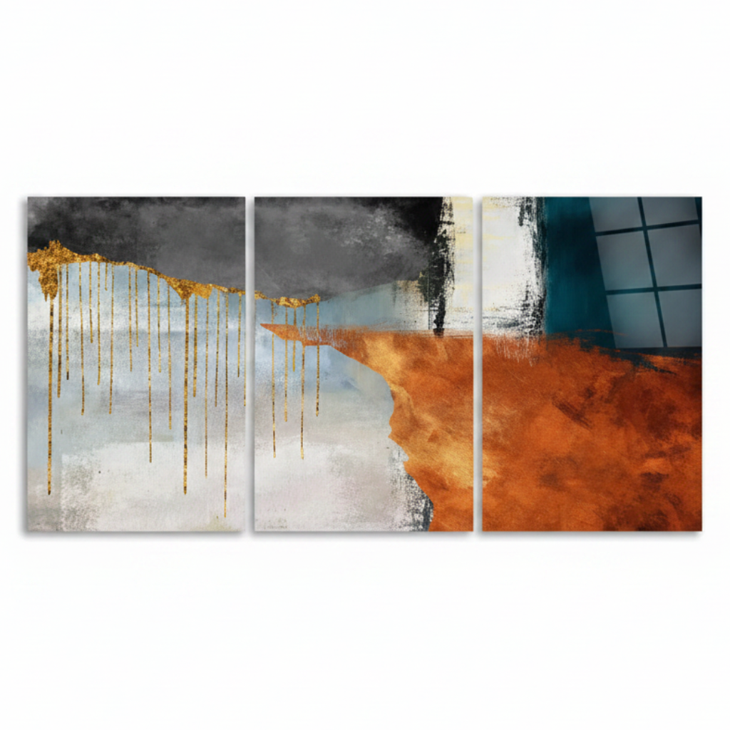 Abstrait Gold Drip Tableau en Verre Trempé