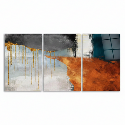 Abstrait Gold Drip Tableau en Verre Trempé