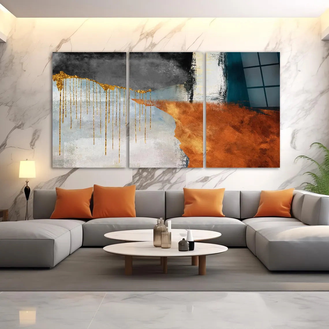 Abstrait Gold Drip Tableau en Verre Trempé