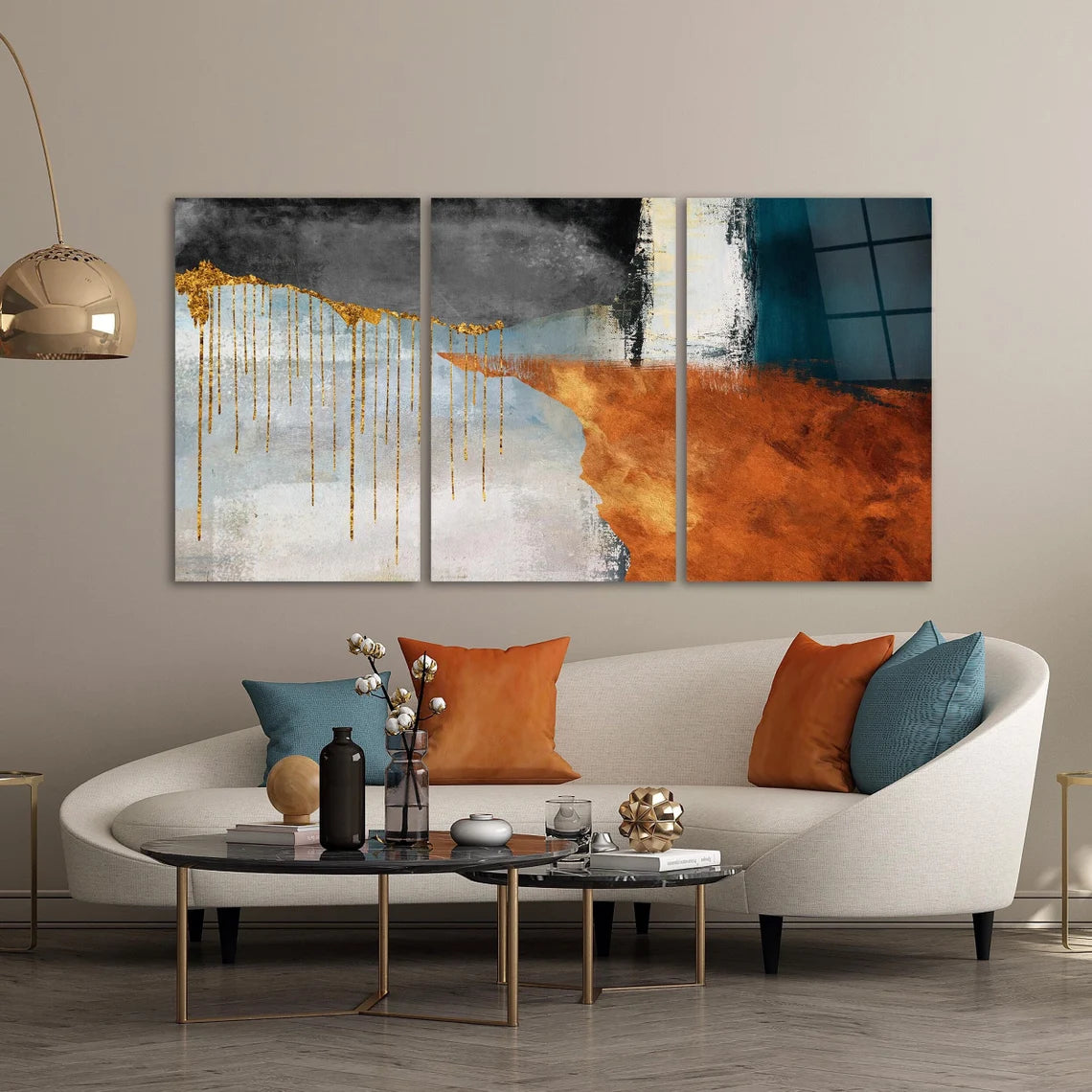 Abstrait Gold Drip Tableau en Verre Trempé