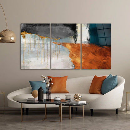 Abstrait Gold Drip Tableau en Verre Trempé