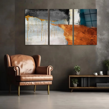 Abstrait Gold Drip Tableau en Verre Trempé