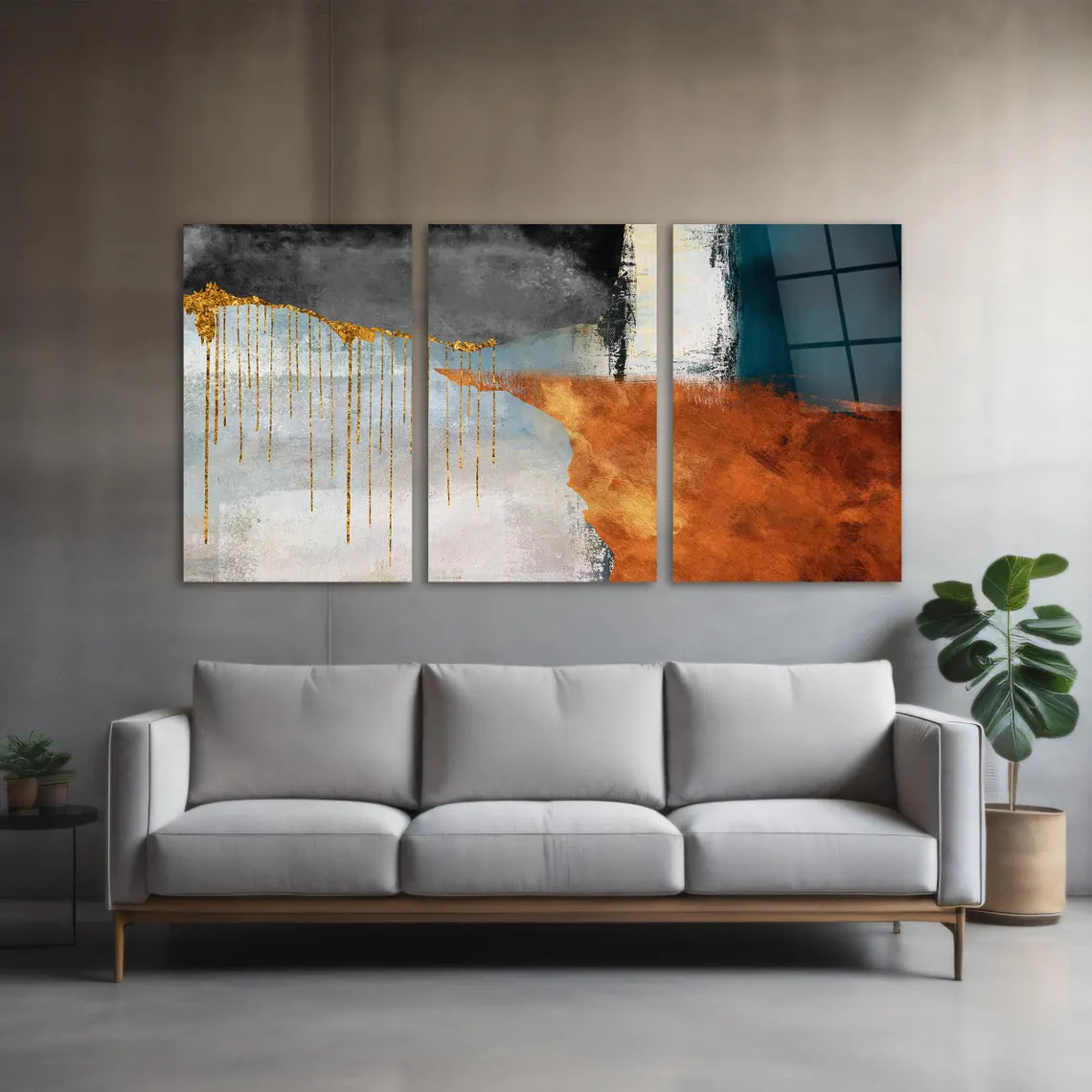 Abstrait Gold Drip Tableau en Verre Trempé