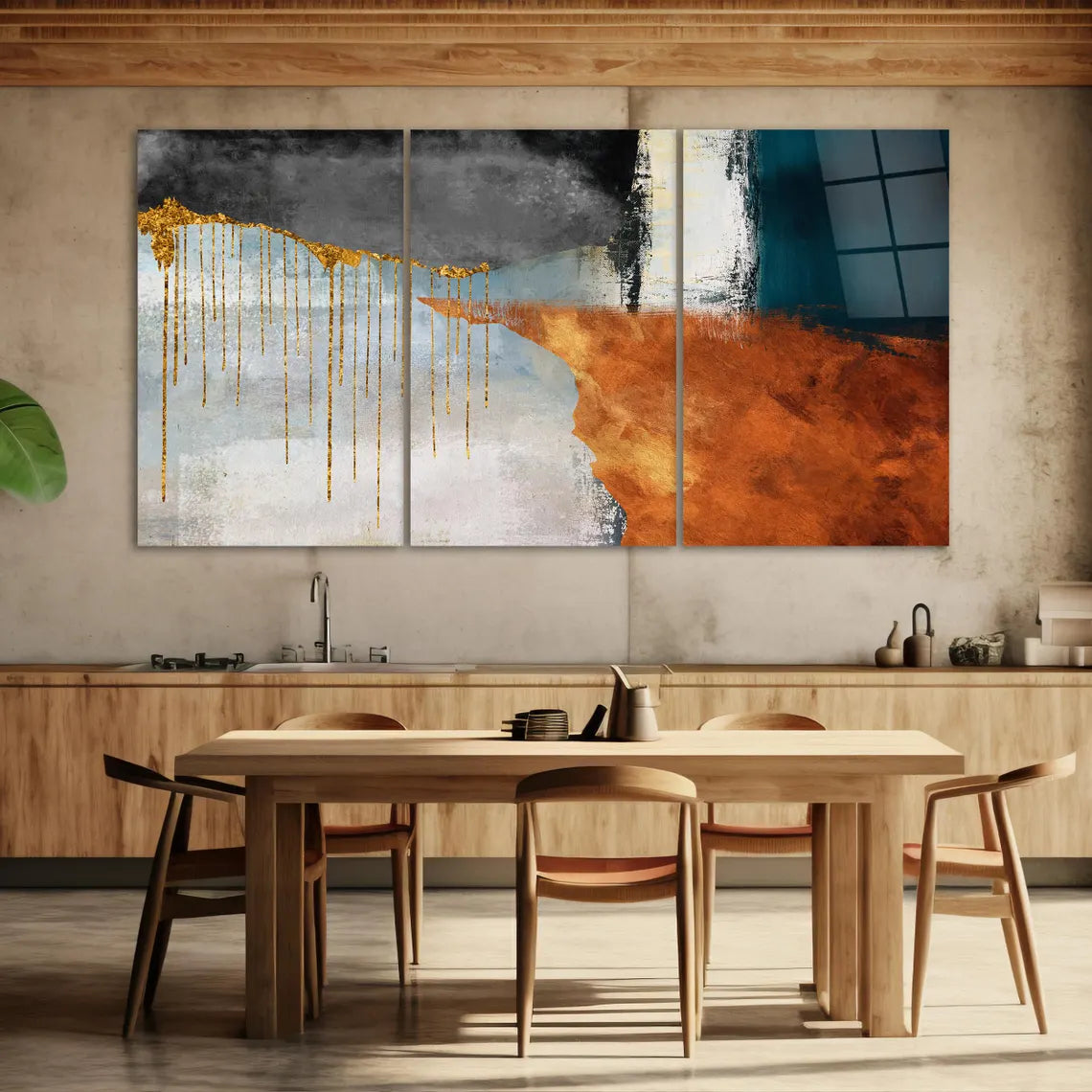 Abstrait Gold Drip Tableau en Verre Trempé