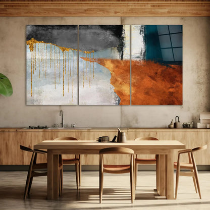 Abstrait Gold Drip Tableau en Verre Trempé