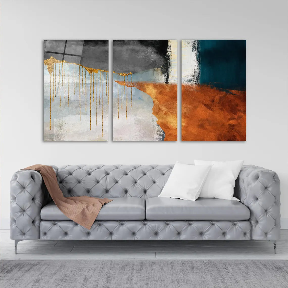 Abstrait Gold Drip Tableau en Verre Trempé