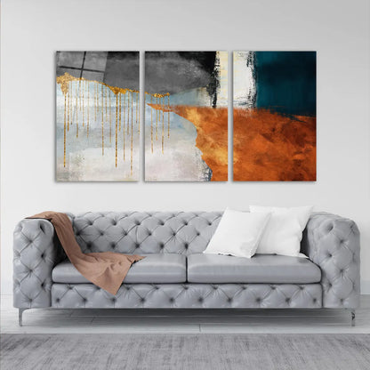 Abstrait Gold Drip Tableau en Verre Trempé