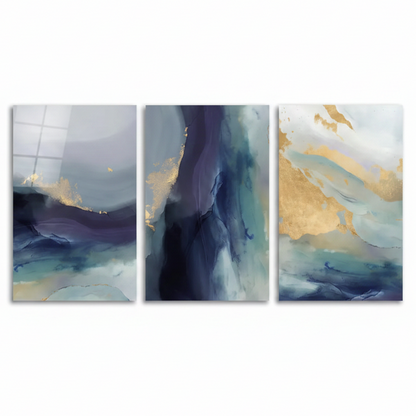 Bleu Marine et Or Tableau en Verre Trempé