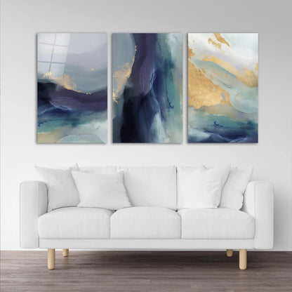 Bleu Marine et Or Tableau en Verre Trempé
