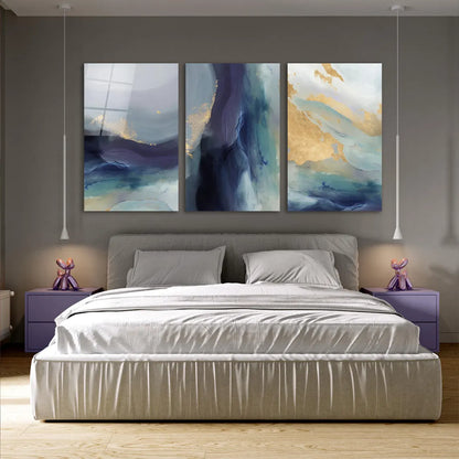 Bleu Marine et Or Tableau en Verre Trempé
