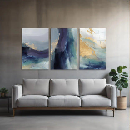 Bleu Marine et Or Tableau en Verre Trempé