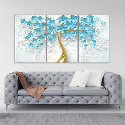 Arbre à Fleurs Turquoise Tableau en Verre Trempé