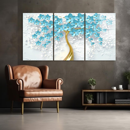 Arbre à Fleurs Turquoise Tableau en Verre Trempé