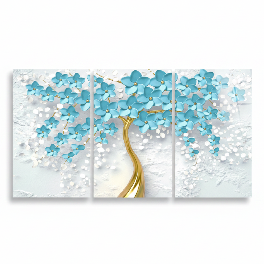 Arbre à Fleurs Turquoise Tableau en Verre Trempé