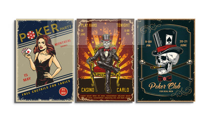 Casino Vintage Poker Tableau en Verre Trempé