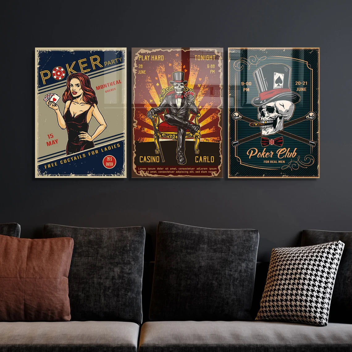 Casino Vintage Poker Tableau en Verre Trempé