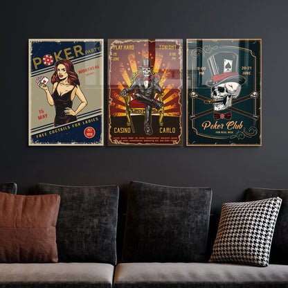Casino Vintage Poker Tableau en Verre Trempé