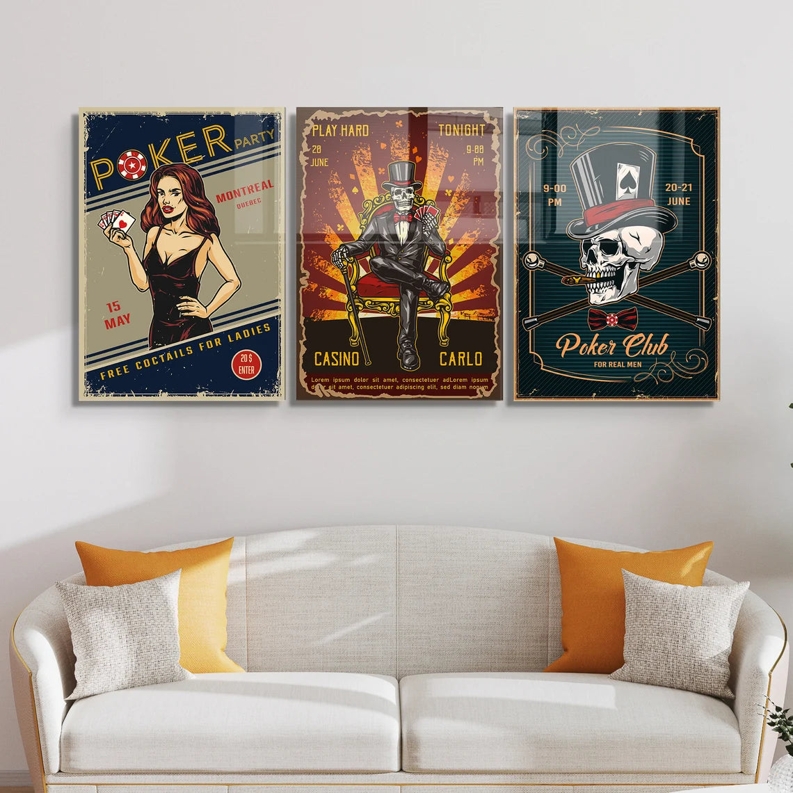 Casino Vintage Poker Tableau en Verre Trempé