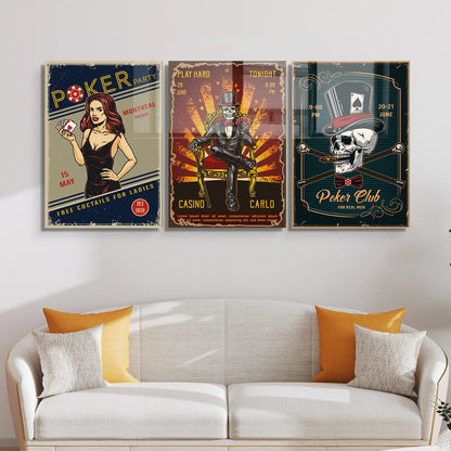 Casino Vintage Poker Tableau en Verre Trempé