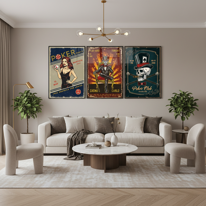 Casino Vintage Poker Tableau en Verre Trempé
