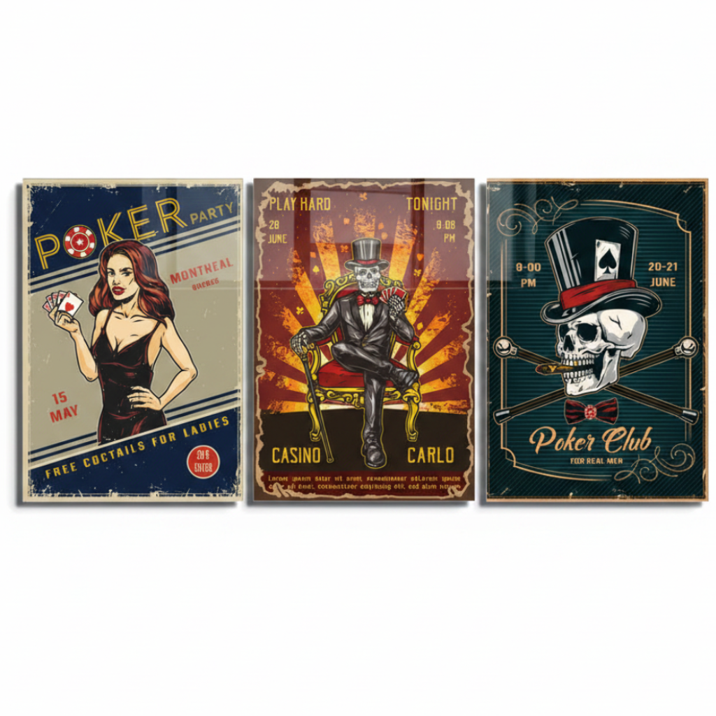 Casino Vintage Poker Tableau en Verre Trempé