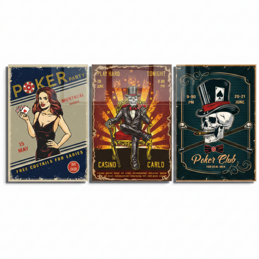 Vintage Poker Casino Glass Wall Art