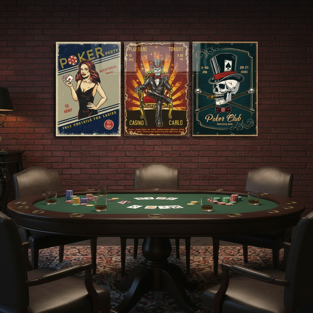 Casino Vintage Poker Tableau en Verre Trempé