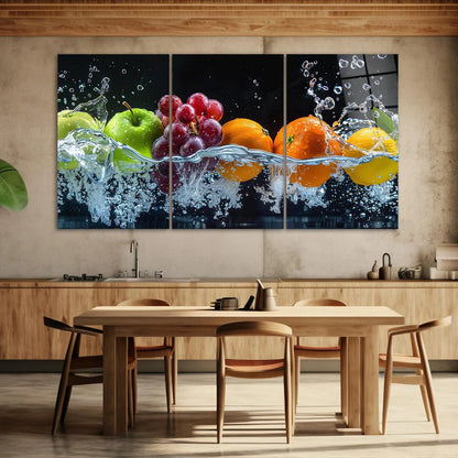 Fruits Water Splash Glass Wall Art