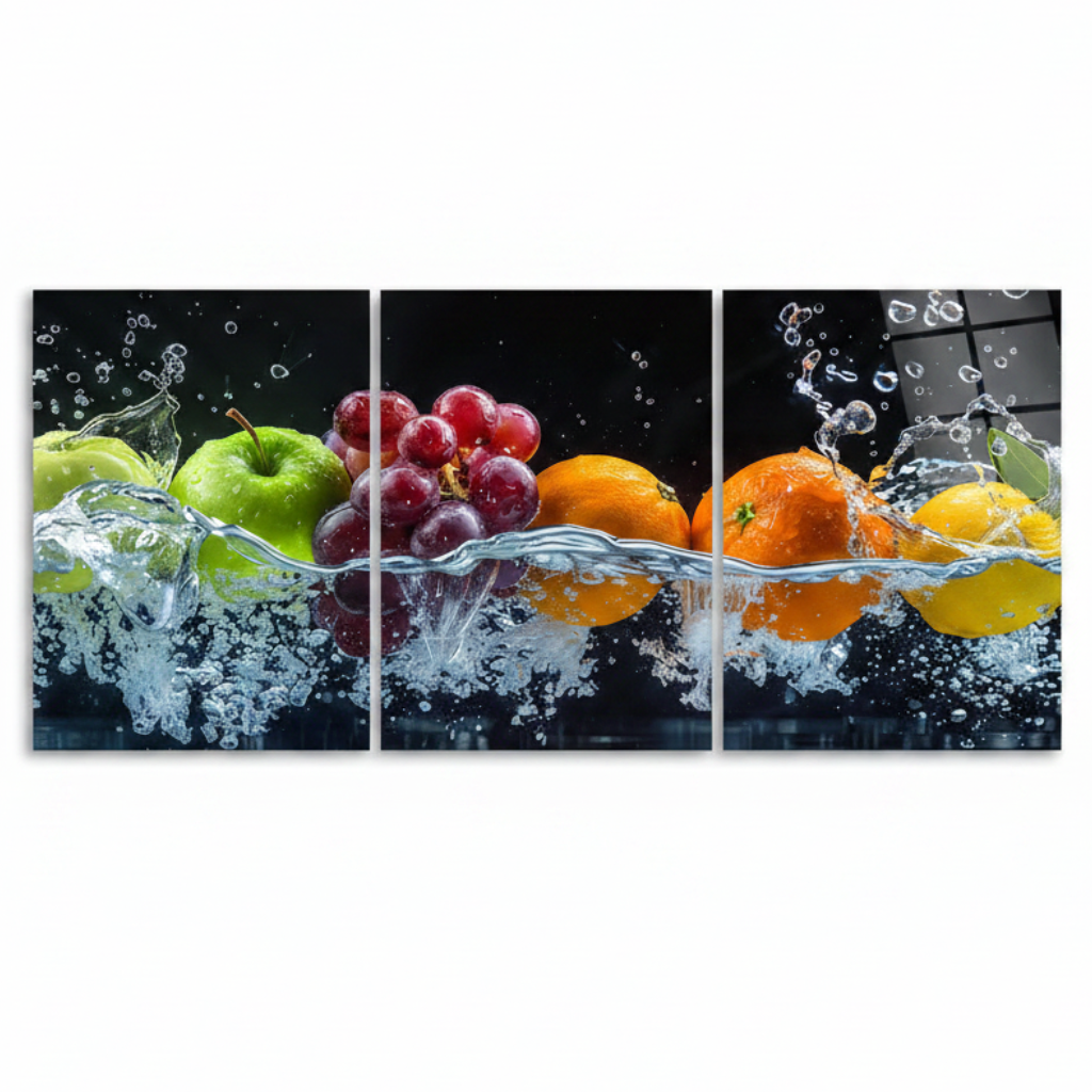 Fruits Water Splash Glass Wall Art