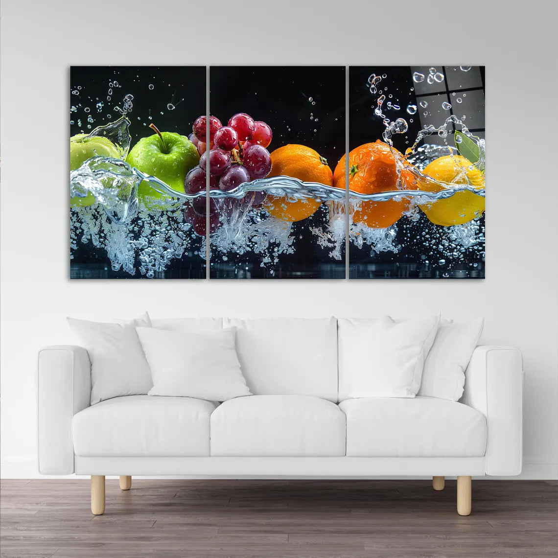 Fruits Water Splash Glass Wall Art