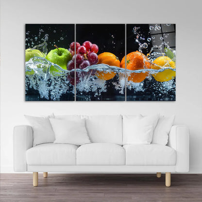 Fruits Water Splash Glass Wall Art