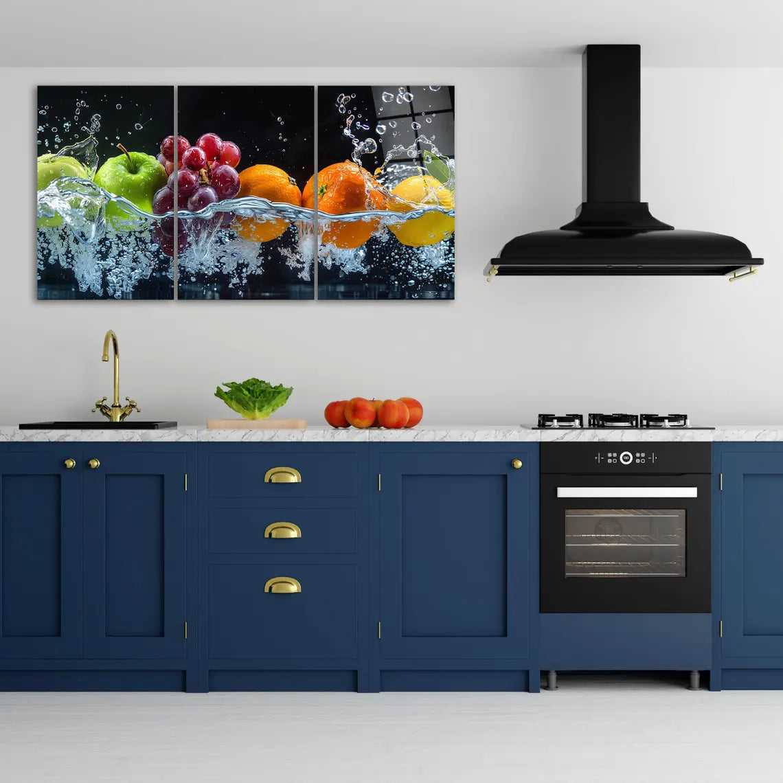 Fruits Water Splash Glass Wall Art