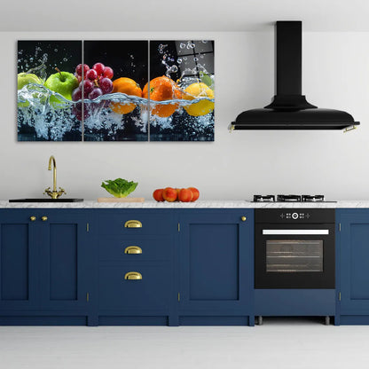 Fruits Water Splash Glass Wall Art