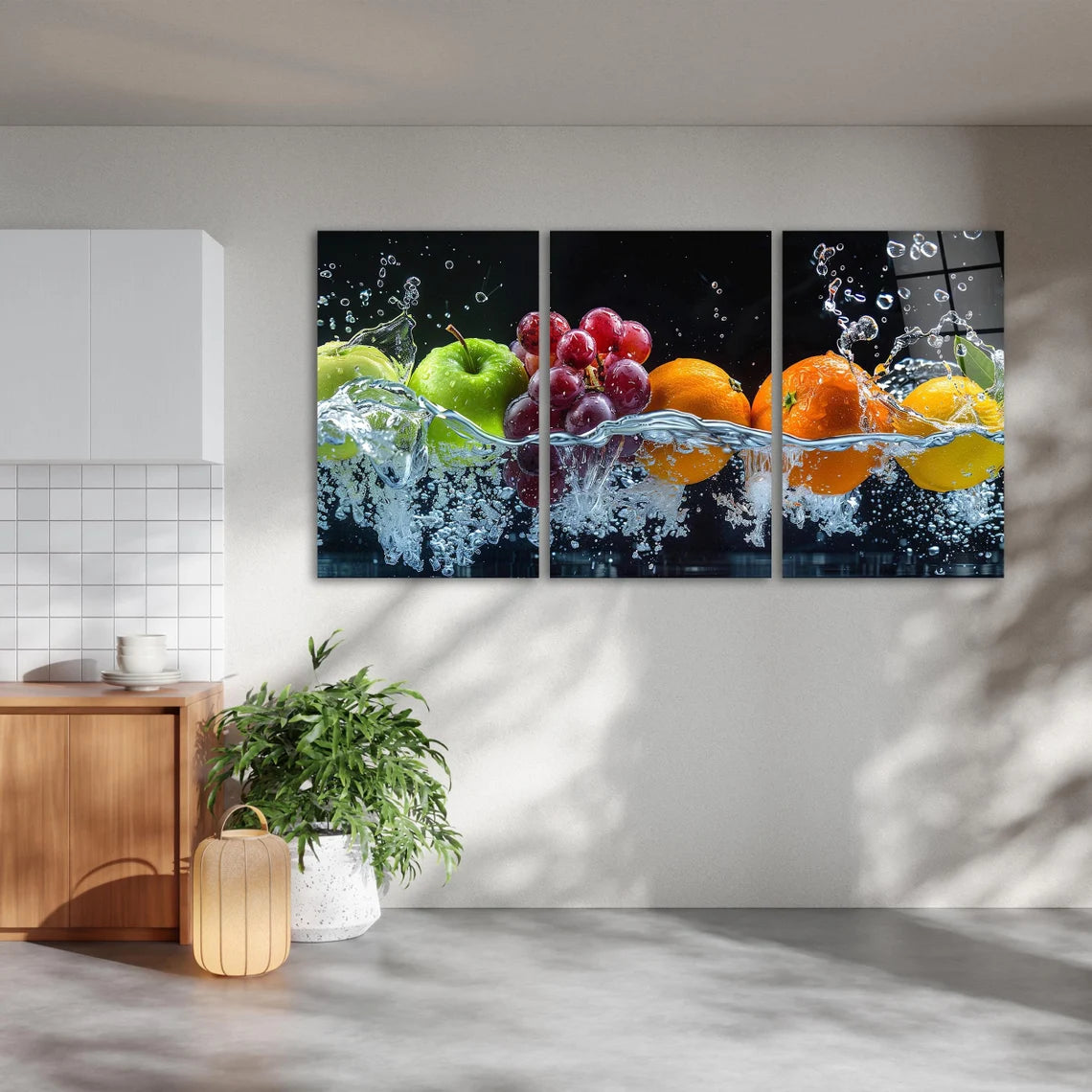 Fruits Water Splash Glass Wall Art