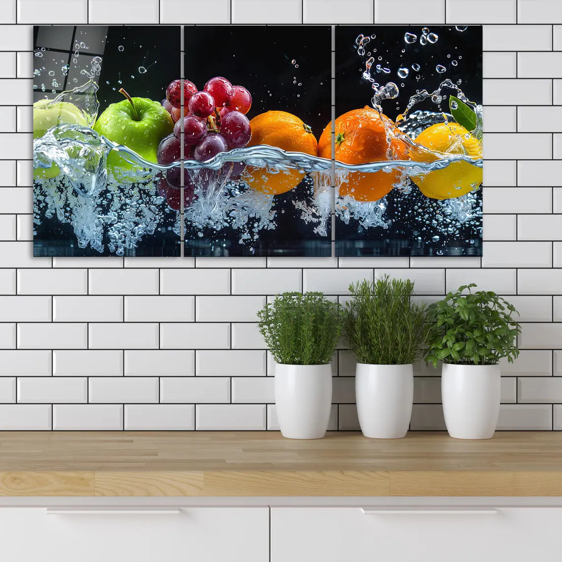 Fruits Water Splash Glass Wall Art