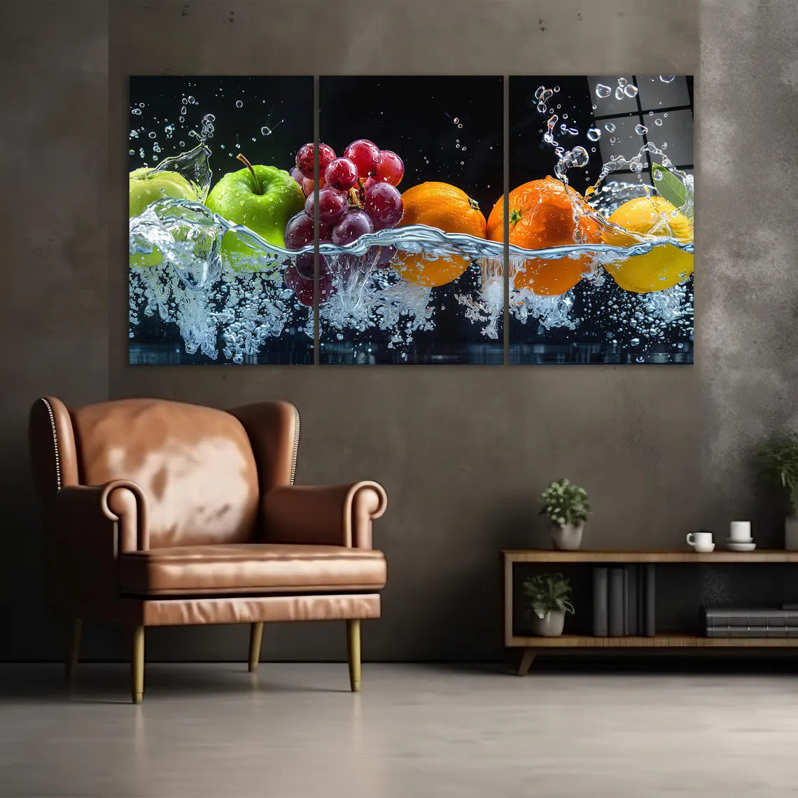 Fruits Water Splash Glass Wall Art