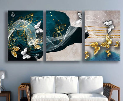 Golden Butterflies Glass Wall Art