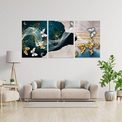 Golden Butterflies Glass Wall Art